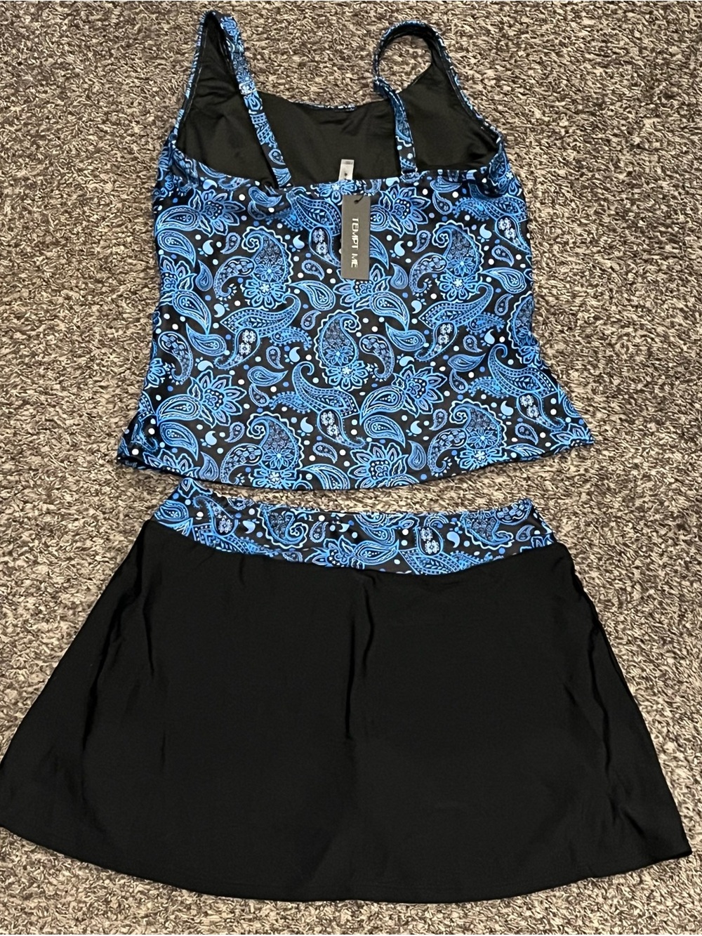 Size Large Tankini Black with Blue Paisley NWT - Picture 3 of 4